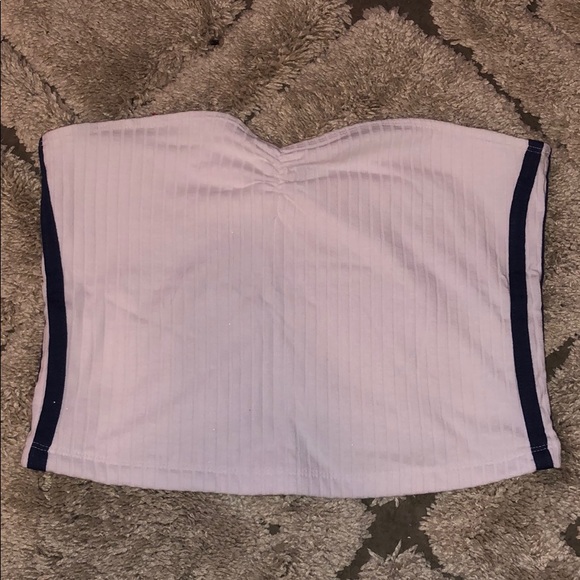 White Tube Top with Blue Stripe Detailing - Picture 1 of 3